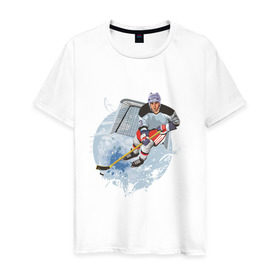 Мужская футболка хлопок с принтом Хоккеист в Екатеринбурге, 100% хлопок | прямой крой, круглый вырез горловины, длина до линии бедер, слегка спущенное плечо. | 