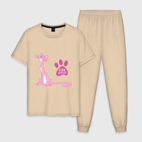 Мужская пижама хлопок с принтом Розовая Пантера в Екатеринбурге, 100% хлопок | брюки и футболка прямого кроя, без карманов, на брюках мягкая резинка на поясе и по низу штанин
 | pink panther | розовая пантера