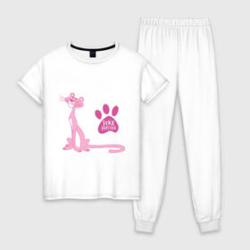 Женская пижама хлопок с принтом Розовая Пантера в Екатеринбурге, 100% хлопок | брюки и футболка прямого кроя, без карманов, на брюках мягкая резинка на поясе и по низу штанин | pink panther | розовая пантера