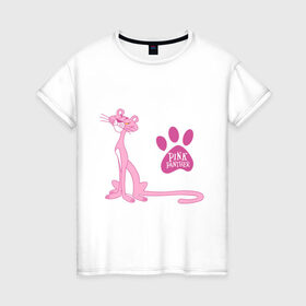Женская футболка хлопок с принтом Розовая Пантера в Екатеринбурге, 100% хлопок | прямой крой, круглый вырез горловины, длина до линии бедер, слегка спущенное плечо | pink panther | розовая пантера