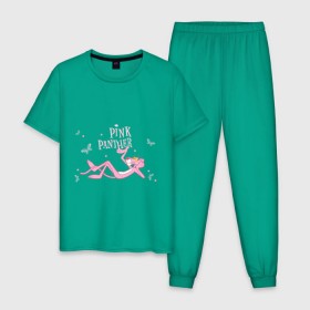 Мужская пижама хлопок с принтом Pink panther в Екатеринбурге, 100% хлопок | брюки и футболка прямого кроя, без карманов, на брюках мягкая резинка на поясе и по низу штанин
 | pink panther | розовая пантера