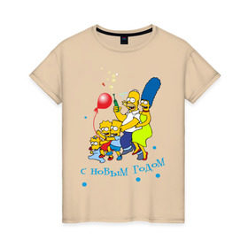 Женская футболка хлопок с принтом С новым годом Simpsons в Екатеринбурге, 100% хлопок | прямой крой, круглый вырез горловины, длина до линии бедер, слегка спущенное плечо | 2012 год | new year | simpsons | барт симпсон | гомер симпсон | дед | дед мороз | нг | новогодний | новый 2012 | новый год | с новым годом | санта | санта клаус | симпсоны | симсоны