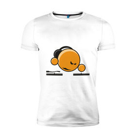 Мужская футболка премиум с принтом Смайл DJ в Екатеринбурге, 92% хлопок, 8% лайкра | приталенный силуэт, круглый вырез ворота, длина до линии бедра, короткий рукав | deejay | dj | smile | диджей | смайл | смайлик | улыбка