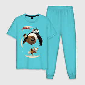 Мужская пижама хлопок с принтом Kung Fu Panda 2 в Екатеринбурге, 100% хлопок | брюки и футболка прямого кроя, без карманов, на брюках мягкая резинка на поясе и по низу штанин
 | панда