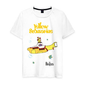 Мужская футболка хлопок с принтом Yellow submarine в Екатеринбурге, 100% хлопок | прямой крой, круглый вырез горловины, длина до линии бедер, слегка спущенное плечо. | beatles | rock | yellow submarine | битлз | желтая подводная лодка | рок