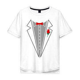 Мужская футболка хлопок Oversize с принтом Cмокинг в Екатеринбурге, 100% хлопок | свободный крой, круглый ворот, “спинка” длиннее передней части | смокинг
