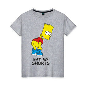 Женская футболка хлопок с принтом Eat my shorts в Екатеринбурге, 100% хлопок | прямой крой, круглый вырез горловины, длина до линии бедер, слегка спущенное плечо | гомер