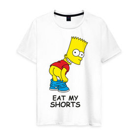 Мужская футболка хлопок с принтом Eat my shorts в Екатеринбурге, 100% хлопок | прямой крой, круглый вырез горловины, длина до линии бедер, слегка спущенное плечо. | Тематика изображения на принте: гомер