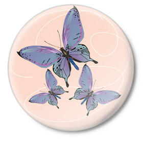Значок с принтом Бабочки в Екатеринбурге,  металл | круглая форма, металлическая застежка в виде булавки | Тематика изображения на принте: 