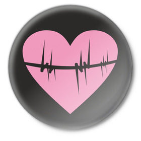 Значок с принтом Сердце в Екатеринбурге,  металл | круглая форма, металлическая застежка в виде булавки | биение | ритм любви | ритм сердца | сердечко | сердце