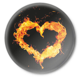 Значок с принтом Огненое сердце в Екатеринбурге,  металл | круглая форма, металлическая застежка в виде булавки | Тематика изображения на принте: 