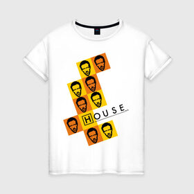 Женская футболка хлопок с принтом Доктор Хаус (2) в Екатеринбурге, 100% хлопок | прямой крой, круглый вырез горловины, длина до линии бедер, слегка спущенное плечо | house | house md | доктор хауз | доктор хаус | хауз | хаус | хью лори