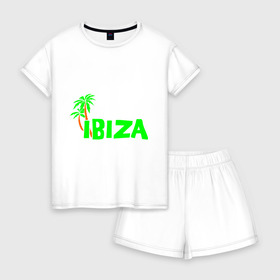 Женская пижама с шортиками хлопок с принтом Ibiza в Екатеринбурге, 100% хлопок | футболка прямого кроя, шорты свободные с широкой мягкой резинкой | ibiza | ибица | пальмы | фестиваль