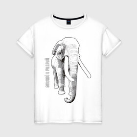 Женская футболка хлопок с принтом Большой и Мудрый в Екатеринбурге, 100% хлопок | прямой крой, круглый вырез горловины, длина до линии бедер, слегка спущенное плечо | слон