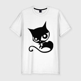 Мужская футболка премиум с принтом Doom Kitty в Екатеринбурге, 92% хлопок, 8% лайкра | приталенный силуэт, круглый вырез ворота, длина до линии бедра, короткий рукав | cat | kitty | киса | кошка | кошки | черная кошка