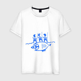 Мужская футболка хлопок с принтом Рыбалка (2) в Екатеринбурге, 100% хлопок | прямой крой, круглый вырез горловины, длина до линии бедер, слегка спущенное плечо. | прикольные | рисунок | рыба | рыбаки | рыбалка