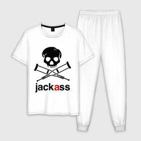Мужская пижама хлопок с принтом Jackass (Чудаки) в Екатеринбурге, 100% хлопок | брюки и футболка прямого кроя, без карманов, на брюках мягкая резинка на поясе и по низу штанин
 | jackas | придурки | чудаки