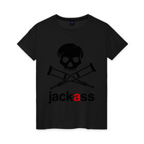 Женская футболка хлопок с принтом Jackass (Чудаки) в Екатеринбурге, 100% хлопок | прямой крой, круглый вырез горловины, длина до линии бедер, слегка спущенное плечо | jackas | придурки | чудаки