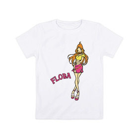 Детская футболка хлопок с принтом winX flora в Екатеринбурге, 100% хлопок | круглый вырез горловины, полуприлегающий силуэт, длина до линии бедер | flora | winx | винкс | флора
