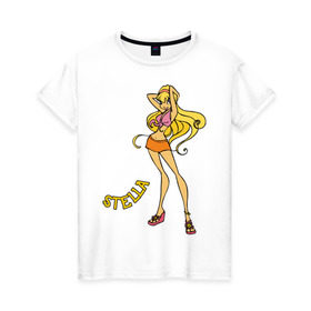 Женская футболка хлопок с принтом winX stella в Екатеринбурге, 100% хлопок | прямой крой, круглый вырез горловины, длина до линии бедер, слегка спущенное плечо | stella | winx | винкс | стелла