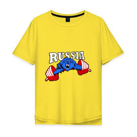 Мужская футболка хлопок Oversize с принтом RUSSIA PR в Екатеринбурге, 100% хлопок | свободный крой, круглый ворот, “спинка” длиннее передней части | powerlifting