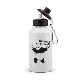 Бутылка спортивная с принтом Gangsta Panda в Екатеринбурге, металл | емкость — 500 мл, в комплекте две пластиковые крышки и карабин для крепления | Тематика изображения на принте: панда