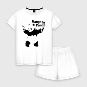 Женская пижама с шортиками хлопок с принтом Gangsta Panda в Екатеринбурге, 100% хлопок | футболка прямого кроя, шорты свободные с широкой мягкой резинкой | панда