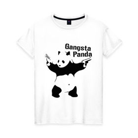 Женская футболка хлопок с принтом Gangsta Panda в Екатеринбурге, 100% хлопок | прямой крой, круглый вырез горловины, длина до линии бедер, слегка спущенное плечо | Тематика изображения на принте: панда