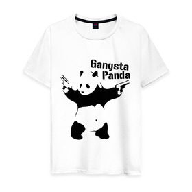 Мужская футболка хлопок с принтом Gangsta Panda в Екатеринбурге, 100% хлопок | прямой крой, круглый вырез горловины, длина до линии бедер, слегка спущенное плечо. | Тематика изображения на принте: панда