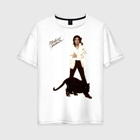 Женская футболка хлопок Oversize с принтом Michael Jackson (2) в Екатеринбурге, 100% хлопок | свободный крой, круглый ворот, спущенный рукав, длина до линии бедер
 | jackson | michael | mj | pop | джексон | майкл | майкл джексон | поп