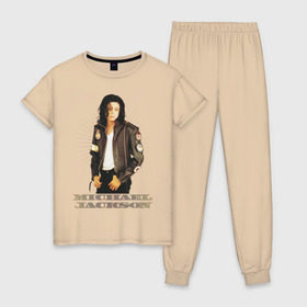 Женская пижама хлопок с принтом Michael Jackson (4) в Екатеринбурге, 100% хлопок | брюки и футболка прямого кроя, без карманов, на брюках мягкая резинка на поясе и по низу штанин | jackson | michael | mj | pop | джексон | майкл | майкл джексон | поп