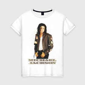 Женская футболка хлопок с принтом Michael Jackson (4) в Екатеринбурге, 100% хлопок | прямой крой, круглый вырез горловины, длина до линии бедер, слегка спущенное плечо | jackson | michael | mj | pop | джексон | майкл | майкл джексон | поп