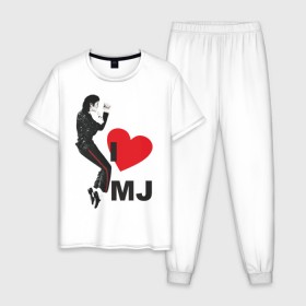 Мужская пижама хлопок с принтом I love Michael Jackson (1) в Екатеринбурге, 100% хлопок | брюки и футболка прямого кроя, без карманов, на брюках мягкая резинка на поясе и по низу штанин
 | Тематика изображения на принте: jackson | michael | mj | pop | джексон | майкл | майкл джексон | поп