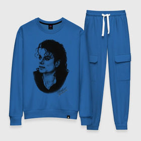 Женский костюм хлопок с принтом Michael Jackson (6) в Екатеринбурге, 100% хлопок | на свитшоте круглая горловина, мягкая резинка по низу. Брюки заужены к низу, на них два вида карманов: два 