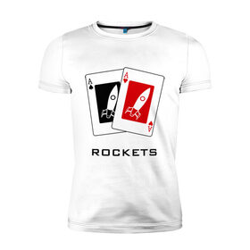 Мужская футболка премиум с принтом AA Ракеты в Екатеринбурге, 92% хлопок, 8% лайкра | приталенный силуэт, круглый вырез ворота, длина до линии бедра, короткий рукав | Тематика изображения на принте: ace | poker | rocket | rockets | карты | покер | ракеты | туз | тузы