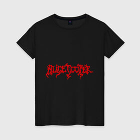 Женская футболка хлопок с принтом Alice Cooper (2) в Екатеринбурге, 100% хлопок | прямой крой, круглый вырез горловины, длина до линии бедер, слегка спущенное плечо | alice cooper | metal | rock | логотип | метал | музыка | музыкант | рок | рок музыка | элис купер