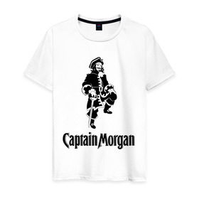 Мужская футболка хлопок с принтом Capitan Morgan в Екатеринбурге, 100% хлопок | прямой крой, круглый вырез горловины, длина до линии бедер, слегка спущенное плечо. | Тематика изображения на принте: capitan morgan | бар | бармен | капитан морган