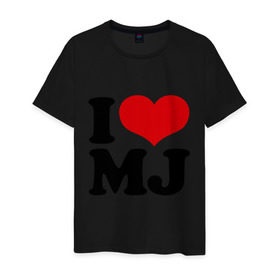 Мужская футболка хлопок с принтом I LOVE MJ в Екатеринбурге, 100% хлопок | прямой крой, круглый вырез горловины, длина до линии бедер, слегка спущенное плечо. | Тематика изображения на принте: i love | michael jackson | mj | майкл джексон | сердце | я люблю