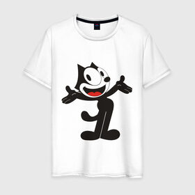 Мужская футболка хлопок с принтом Кот феликс в Екатеринбурге, 100% хлопок | прямой крой, круглый вырез горловины, длина до линии бедер, слегка спущенное плечо. | felix | felix cat | кот феликс | феликс