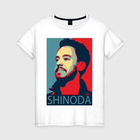 Женская футболка хлопок с принтом Mike Shinoda в Екатеринбурге, 100% хлопок | прямой крой, круглый вырез горловины, длина до линии бедер, слегка спущенное плечо | linkin park | mike shinoda | rock | shinoda | линкин парк | рок
