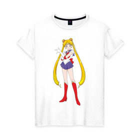 Женская футболка хлопок с принтом Sailor Moon в Екатеринбурге, 100% хлопок | прямой крой, круглый вырез горловины, длина до линии бедер, слегка спущенное плечо | Тематика изображения на принте: аниме