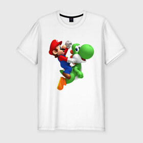 Мужская футболка премиум с принтом Mario в Екатеринбурге, 92% хлопок, 8% лайкра | приталенный силуэт, круглый вырез ворота, длина до линии бедра, короткий рукав | mario | nintendo | videogames | аркада | видеоигры | нинтендо | приставки