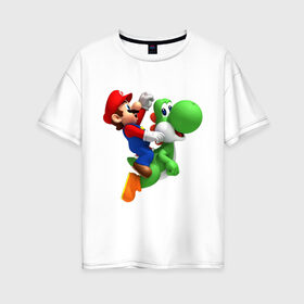 Женская футболка хлопок Oversize с принтом Mario в Екатеринбурге, 100% хлопок | свободный крой, круглый ворот, спущенный рукав, длина до линии бедер
 | mario | nintendo | videogames | аркада | видеоигры | нинтендо | приставки