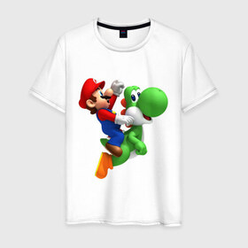 Мужская футболка хлопок с принтом Mario в Екатеринбурге, 100% хлопок | прямой крой, круглый вырез горловины, длина до линии бедер, слегка спущенное плечо. | mario | nintendo | videogames | аркада | видеоигры | нинтендо | приставки