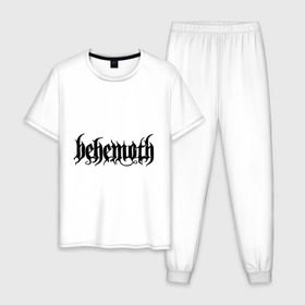 Мужская пижама хлопок с принтом Behemoth в Екатеринбурге, 100% хлопок | брюки и футболка прямого кроя, без карманов, на брюках мягкая резинка на поясе и по низу штанин
 | Тематика изображения на принте: behemoth | metal | группы | логотипы | метал | польша | рок