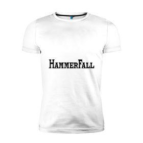 Мужская футболка премиум с принтом Hammerfall в Екатеринбурге, 92% хлопок, 8% лайкра | приталенный силуэт, круглый вырез ворота, длина до линии бедра, короткий рукав | hammerfall | hard core | hard rock | metal | rock | логотип | метал | музыка | рок | рок группа | рок группы | хард | хард рок | хэви | хэви метал