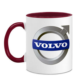 Кружка двухцветная с принтом Volvo в Екатеринбурге, керамика | объем — 330 мл, диаметр — 80 мм. Цветная ручка и кайма сверху, в некоторых цветах — вся внутренняя часть | Тематика изображения на принте: volvo | авто | бренд | вольво | логотип | машина