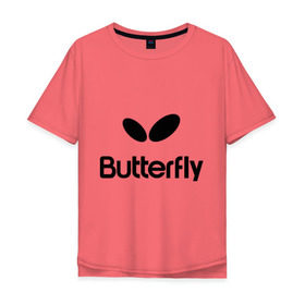 Мужская футболка хлопок Oversize с принтом Butterfly в Екатеринбурге, 100% хлопок | свободный крой, круглый ворот, “спинка” длиннее передней части | Тематика изображения на принте: buterfly | батерфляй | настольный теннис | ракетка | теннис | теннисный корт