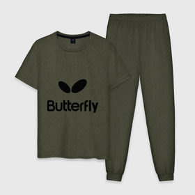Мужская пижама хлопок с принтом Butterfly в Екатеринбурге, 100% хлопок | брюки и футболка прямого кроя, без карманов, на брюках мягкая резинка на поясе и по низу штанин
 | Тематика изображения на принте: buterfly | батерфляй | настольный теннис | ракетка | теннис | теннисный корт