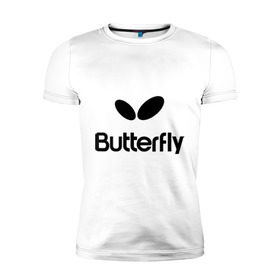 Мужская футболка премиум с принтом Butterfly в Екатеринбурге, 92% хлопок, 8% лайкра | приталенный силуэт, круглый вырез ворота, длина до линии бедра, короткий рукав | buterfly | батерфляй | настольный теннис | ракетка | теннис | теннисный корт